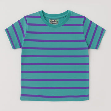 TEAL BLUE WITH PURPLE STRIPES HALF SLEEVES T-SHIRT FOR BOYS